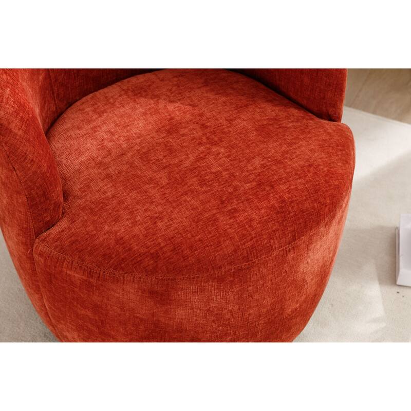 Orange Chenille 25.6" Swivel Barrel Chair with Black Coating