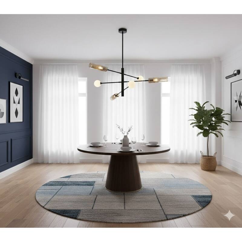 6-Light Black And Gold Chandelier With White Glass Shades