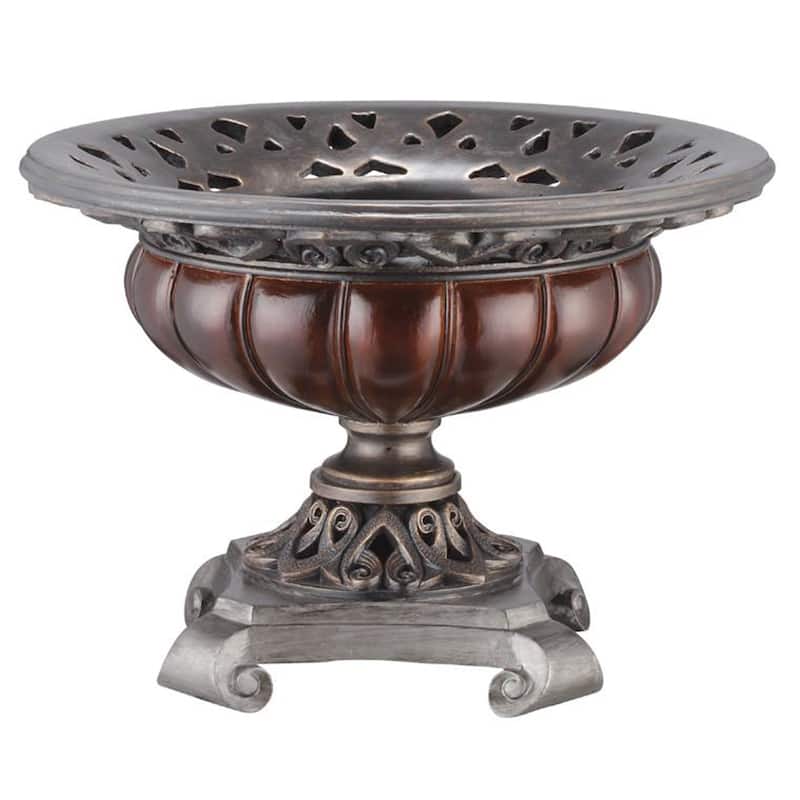 9" Silver and Bronze Polyresin Decorative Centerpiece Pedestal Bowl - 13 x 13 x 9
