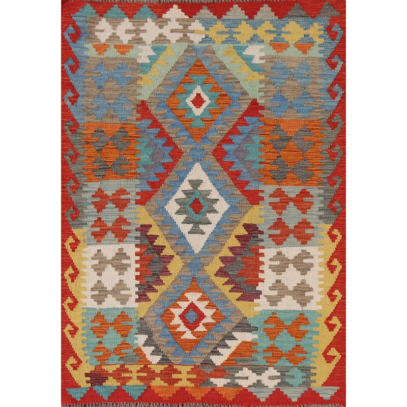 Southwestern Kilim Accent Rug Hand-Woven Oriental Wool Carpet - 3'5"x 5'1"