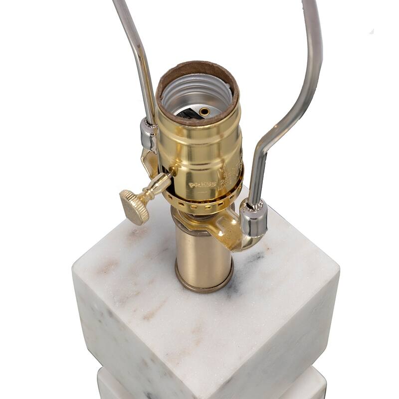 D16x26.5" White Marble Cube Table Lamp with Gold Base and Body (Lamp Shade Assembly Required)