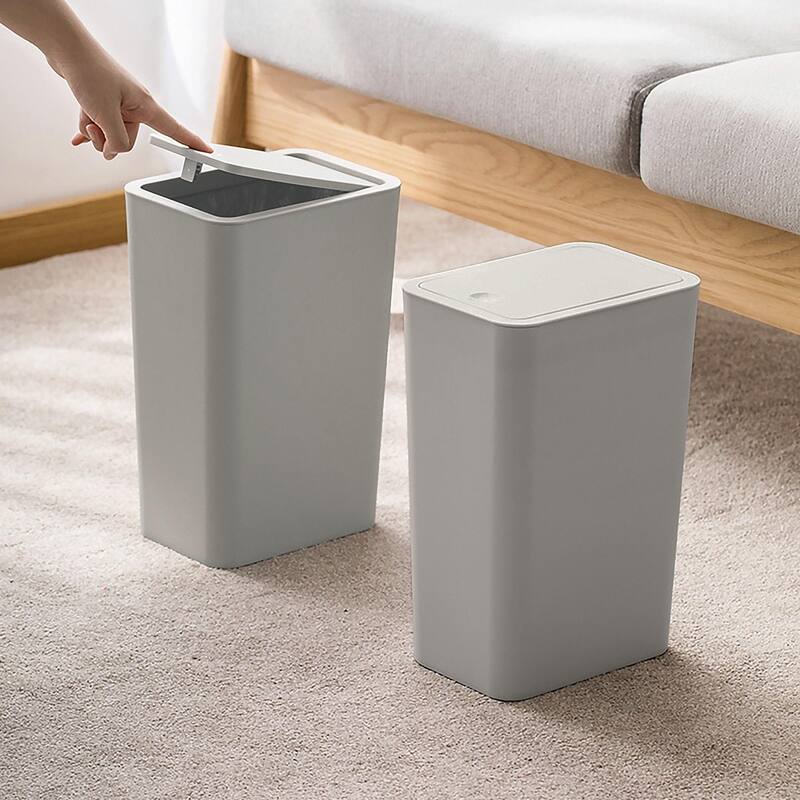 2.6 Gallon Slim Plastic Trash Can with Press Top Lid - 2 pack - Gray