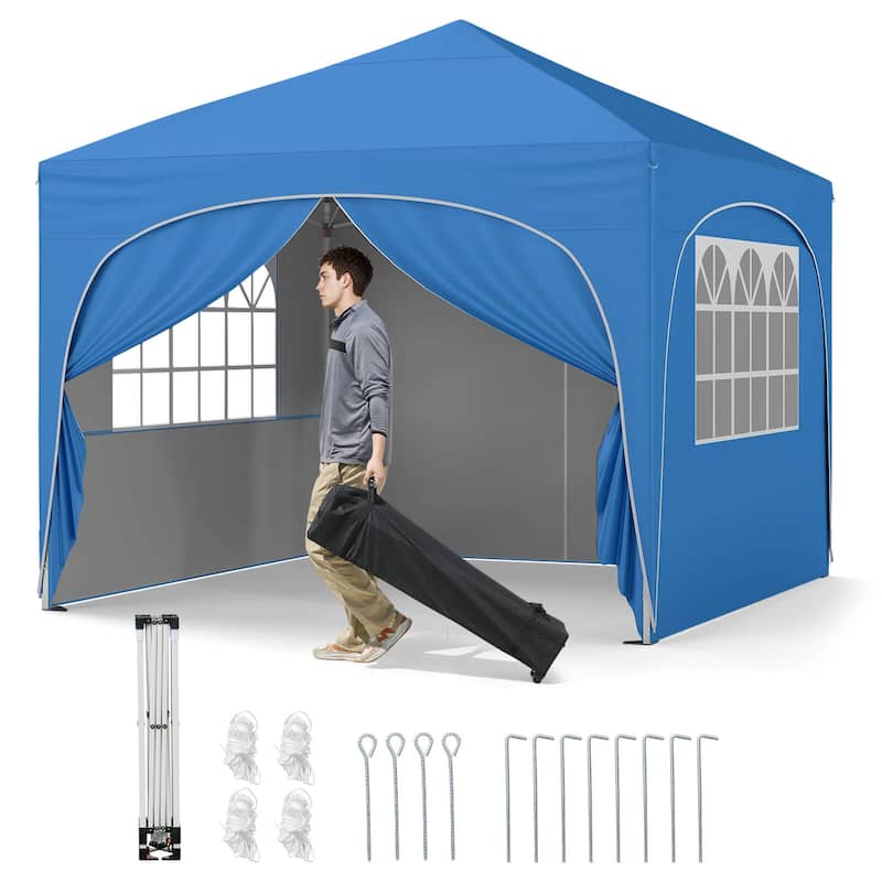 Costway 10 X 10 FT Pop up Canopy Tent Outdoor Easy Setup Sunshade with - See Details - Blue