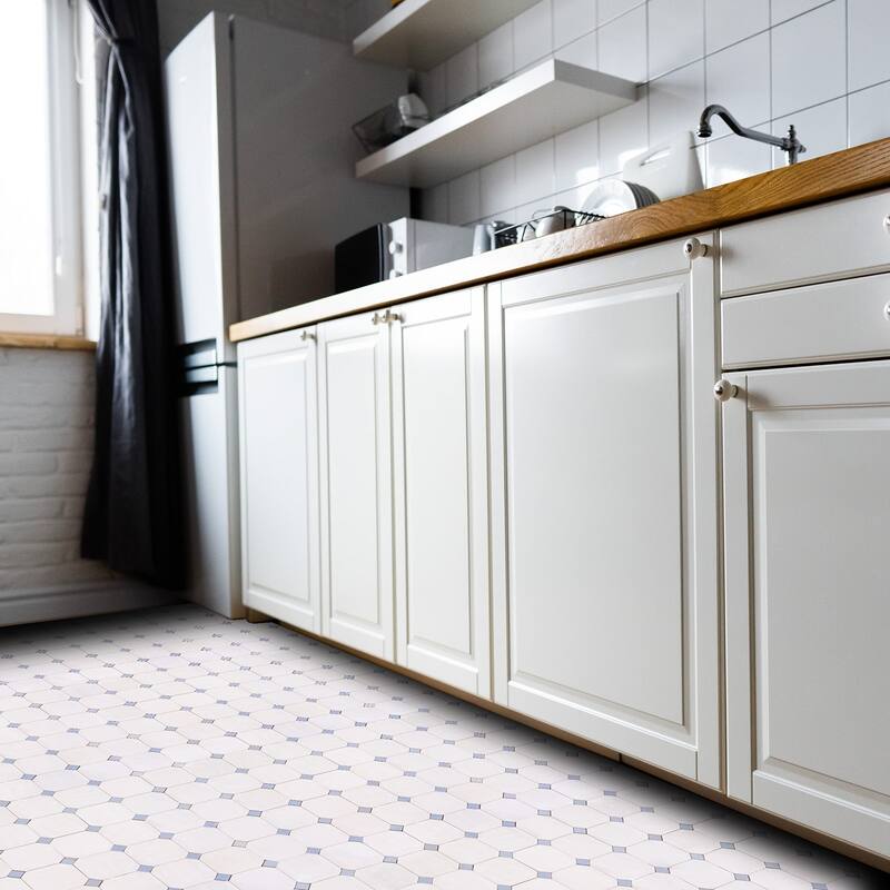 Contemporary Zellige Panels,12" X 12" X 1/2", Off-White-Dusty Blue Accents - Set of 8tiles