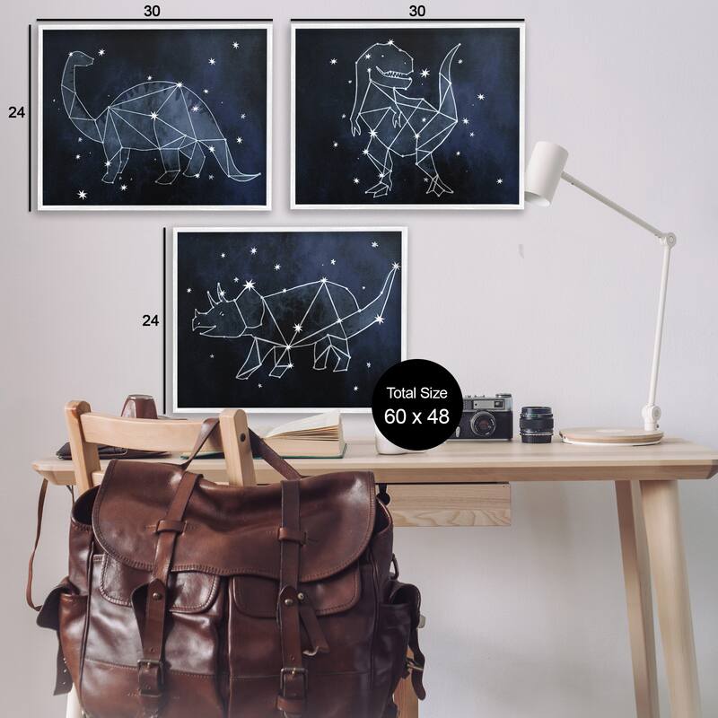 Stupell Night Sky Dinosaur Constellations Outer Space, 3pc Multi Piece Framed Wall Art Set