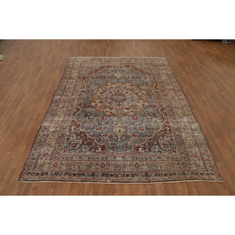 Hand Knotted Oriental 100% Wool Carpet Traditional Floral Navy Blue & Blues Dorokhsh Area Rug - 10' 5'' X 7' 4''