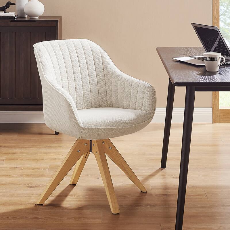 Art Leon Modern Wood Swivel Chair with Oak Legs - Off-White