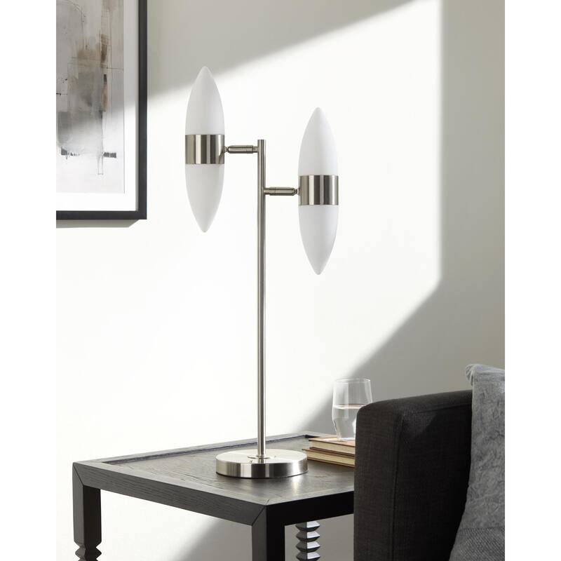 Livabliss Decize Modern Accent Table Lamp - 28"H x 6"W x 11"D - Nickel/White