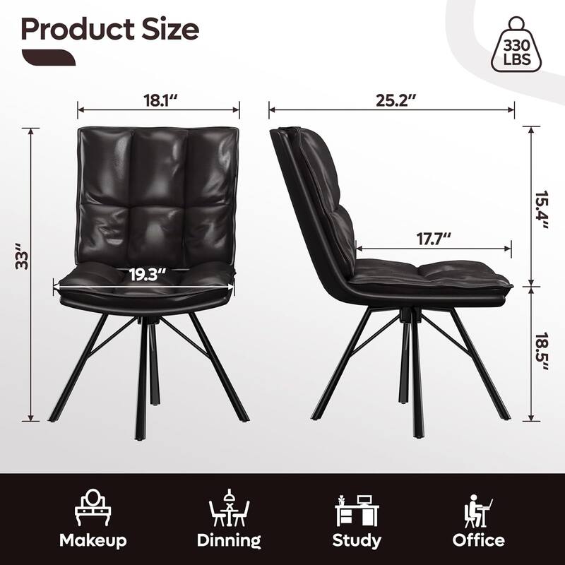 Bestier Office Chairs Set of 2, Dining Chairs with Metal Legs Armless Chair PU Leather Comfortable Upholstered Desk Chairs - N/A