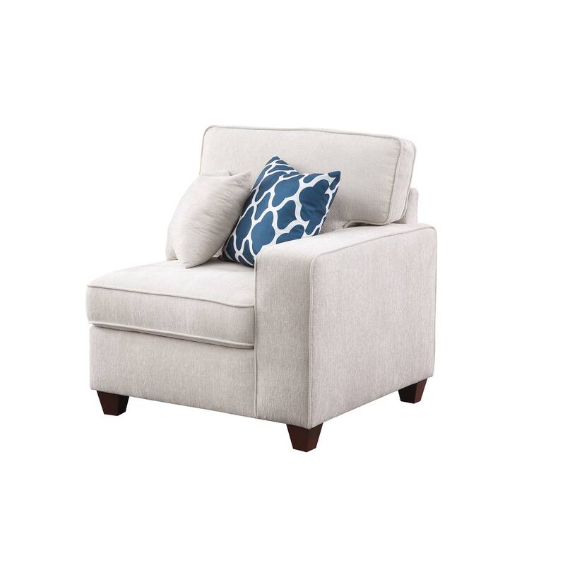 Modern Linen Sectional Sofa with Removable Back Cushions,Accent Sofa with Ottoman,Cupholder and USB port
