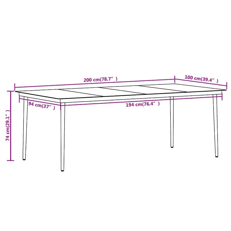 vidaXL Patio Dining Set 3/5/7 Piece Multi Colors 31.5"/55.1" Table Length - 78.7" x 39.4" x 29.1"