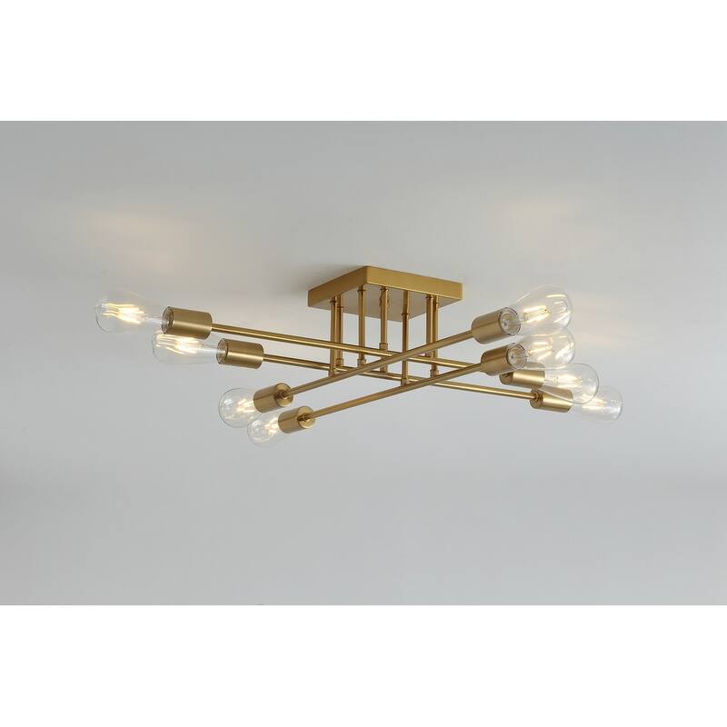 Modern 8-Light Sputnik Branches Semi Flush Mount Lighting Fixture