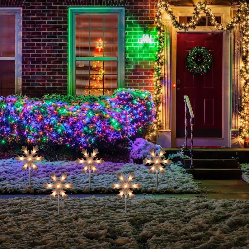 5ct Snowflake Christmas Pathway Marker Lawn Stakes - Clear Lights - 14"