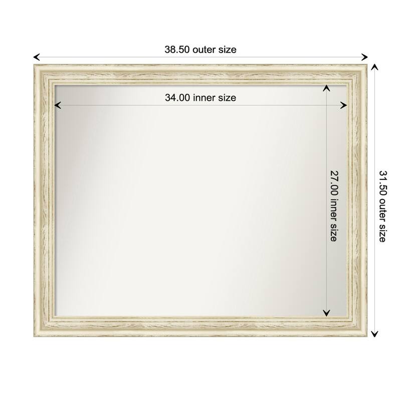 Country White Wash Framed Non-Beveled Custom Wall Mirror, Bathroom Vanity Mirror - Outer Size: 38.5 x 31.5