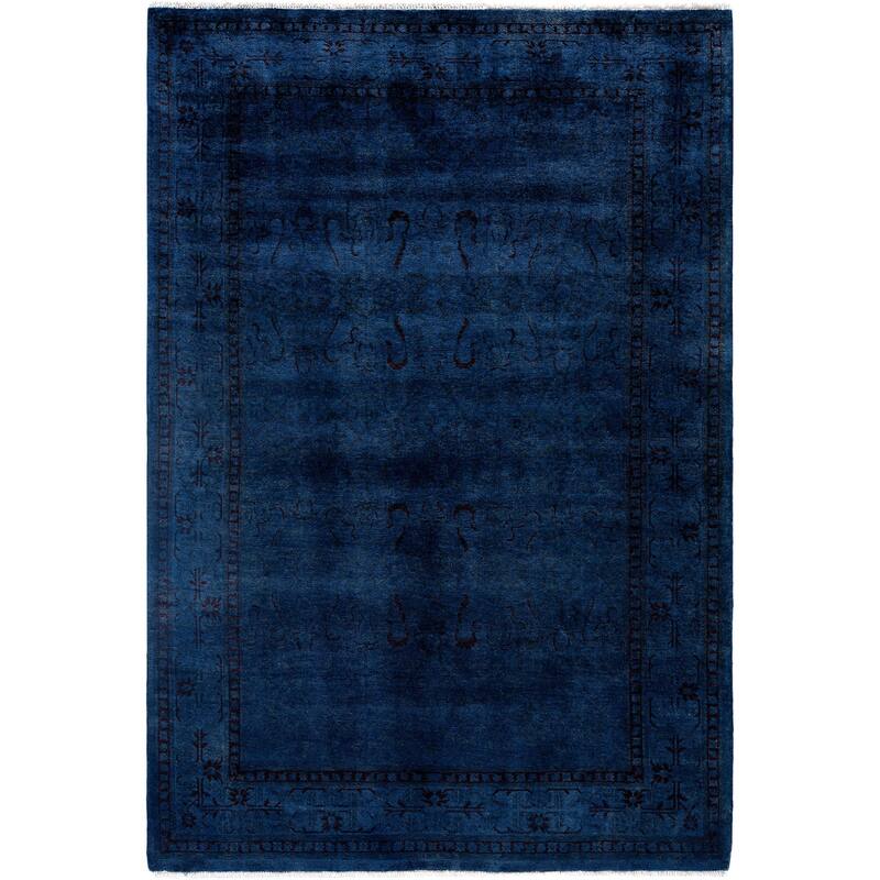 Overdyed One-of-a-Kind Hand-Knotted Area Rug - Blue - 4' 1" x 6' 4"