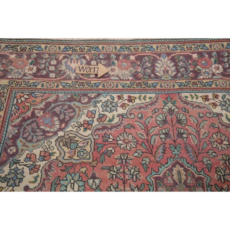 Hand Knotted Oriental 100% Wool Carpet Traditional Floral Pink Tabriz Area Rug - 9' 11'' X 6' 5''