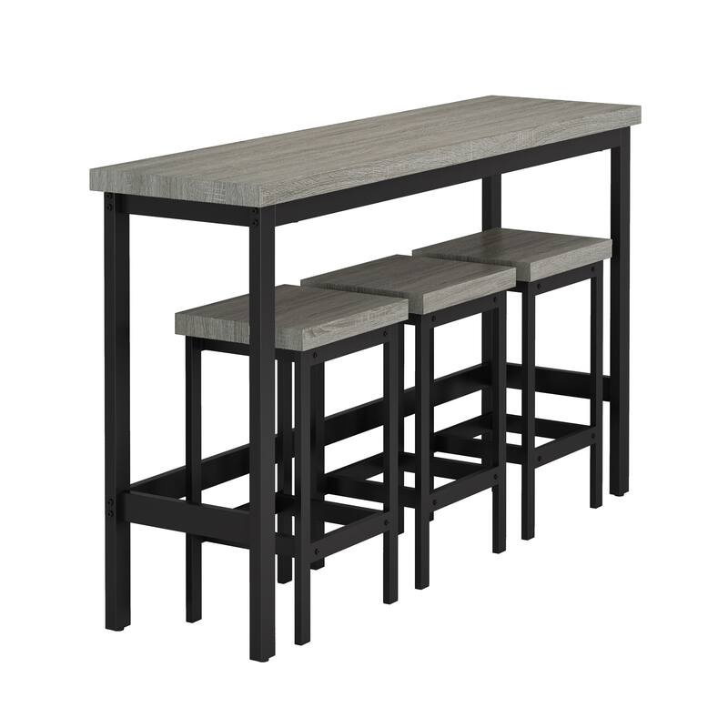 Counter Height Extra Long Dining Table Set with 3 Stools Pub Kitchen Set Side Table with Footrest