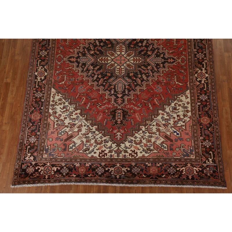 Traditional Geometric Heriz Persian Area Rug Hand-knotted Wool Carpet - 8'0" x 11'1"