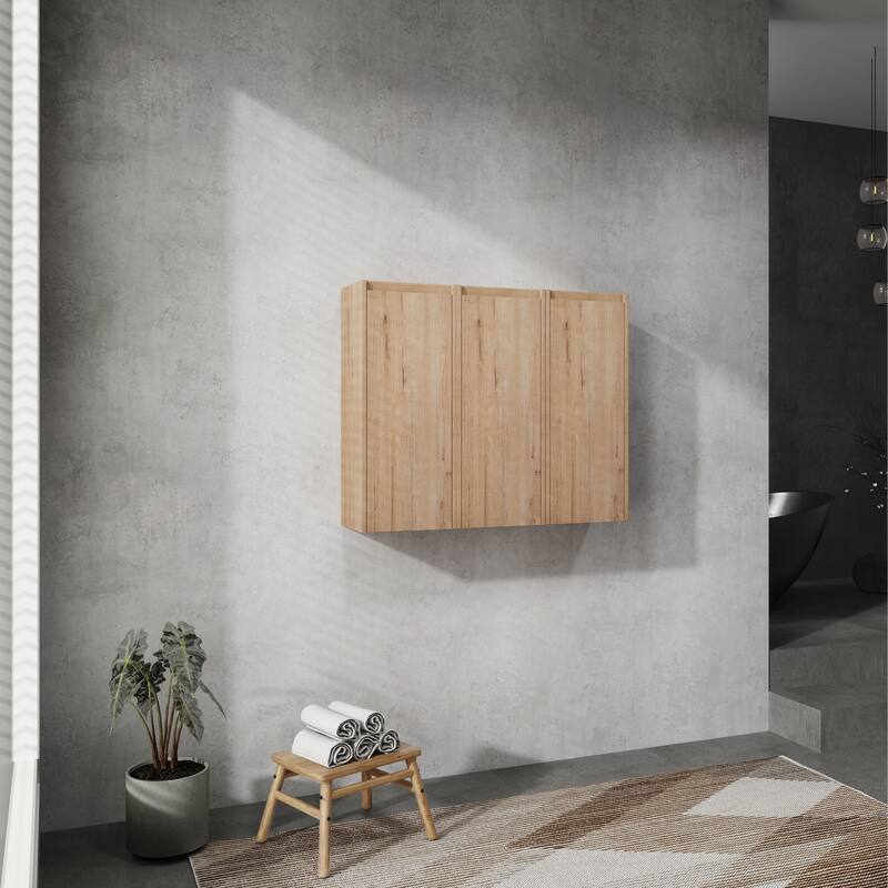Modern Wall-Mounted Bathroom Side Cabinet with Soft-Close Doors, Floating Design, 6 Storage Compartments, 12-Inch Width