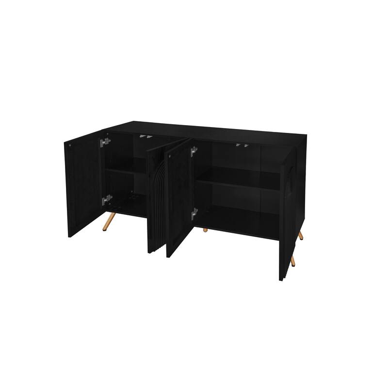 Arch 3D Carved 4 Door Sideboard, Sideboard Buffet Cabinet With Storage, Modern Coffee Bar Cabinet With Adjustable Shelf