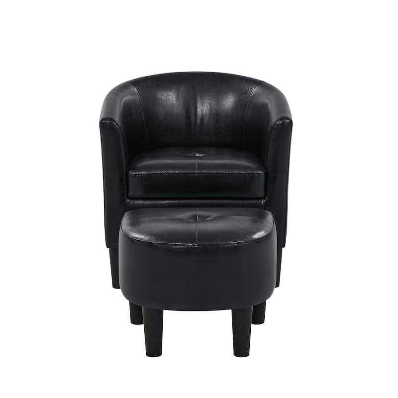 Faux Leather Barrel Chair with Ottoman - 25" D x 25.5" W x 27" H