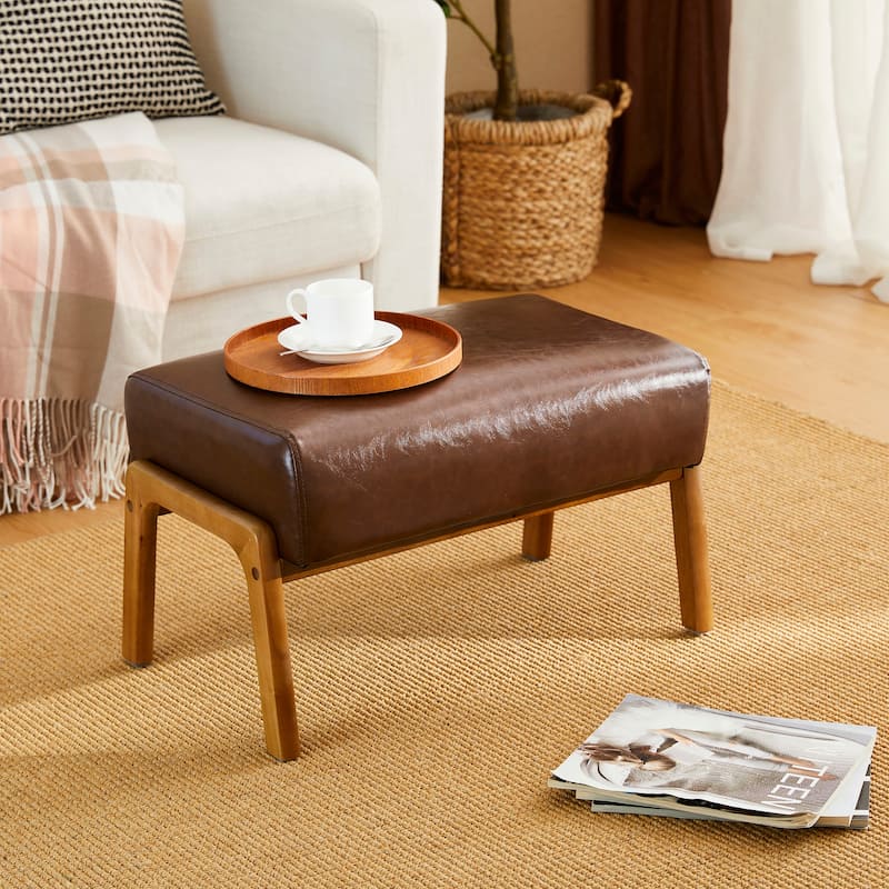 Glitzhome 30.75"H Mid-Century PU Leather Armchair with Ottoman Set