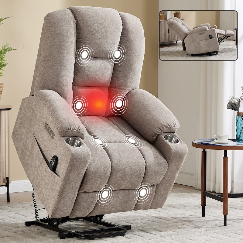 Power Lift Recliner Chair with Massage & Heat, Heavy Duty Electric Recliner, Recliner Chair with USB Ports & 2 Cup Holders