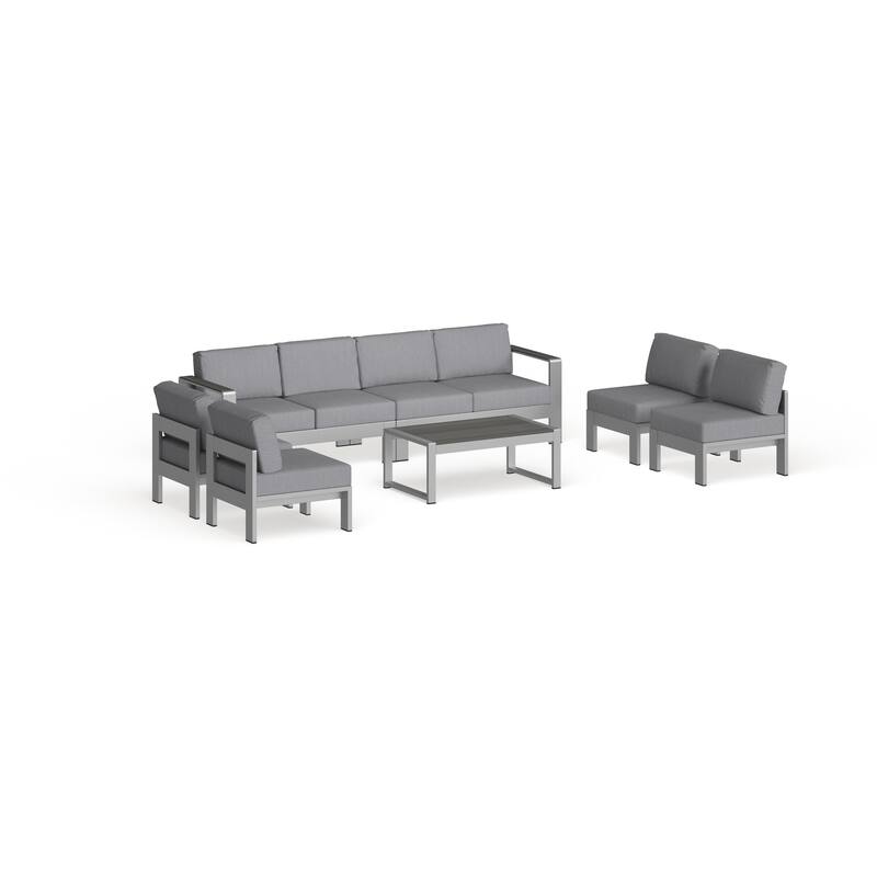 Shore 7-piece Outdoor Patio Sectional Sofa Set - Silver/Grey - Polyester/Foam/Plastic