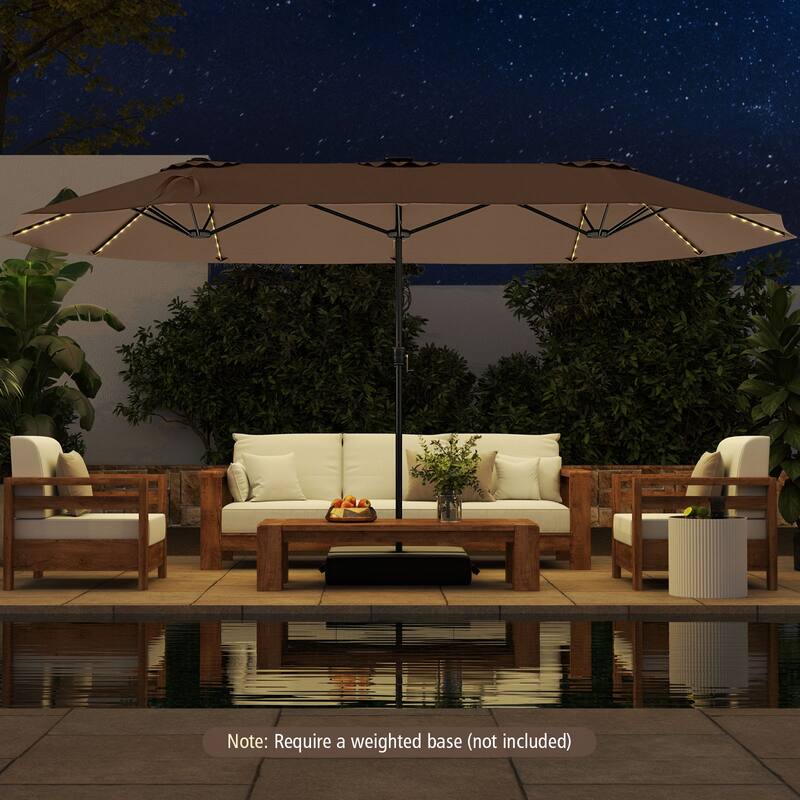 Extra Large 15.5 Feet Double-Sided Patio Umbrella with Solar LED Lights and Crank Outdoor Shade (Umbrella Only)