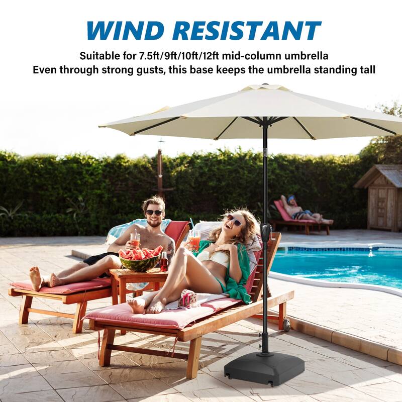 Outdoor Fillable Mobile Patio Umbrella Base in 125lb. Capacity, Heavy Duty Stand with 4Wheels&2Locks&2Knobs-Square Black