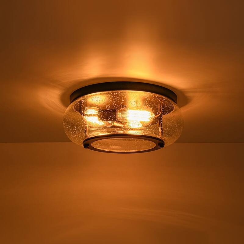 Oil Rubbed Bronze 3-Light Round Glass Flush Mount Ceiling Light