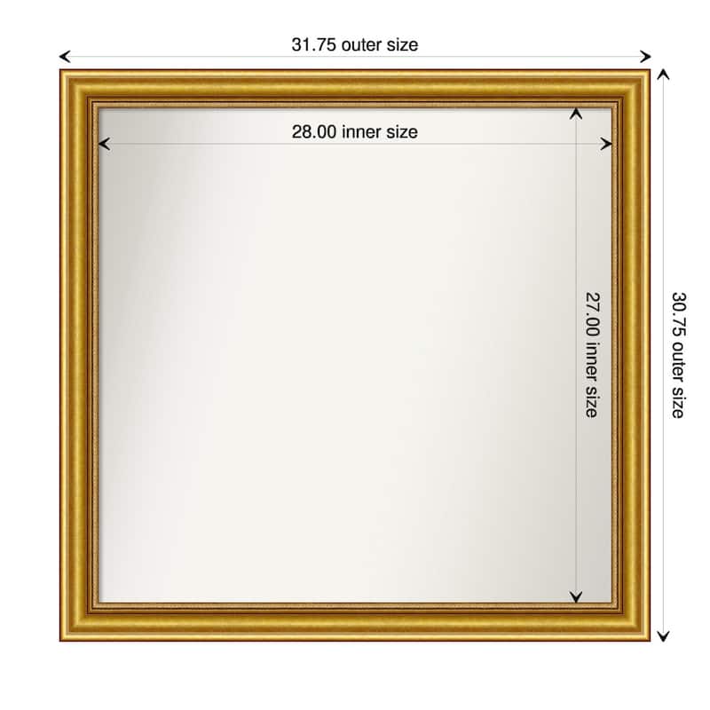 Townhouse Gold Framed Non-Beveled Custom Wall Mirror, Bathroom Vanity Mirror - Outer Size: 31.75 x 30.75