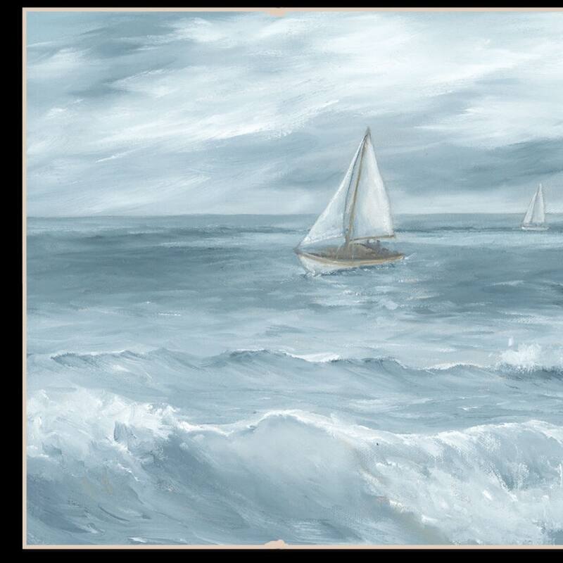 HomeRoots Three Sailboats Ocean Scene Black Framed Wall Art