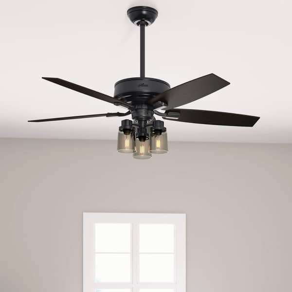 slide 2 of 24, Hunter 52" Bennett Ceiling Fan with 3-Light Light Kit and Handheld Remote Matte Black