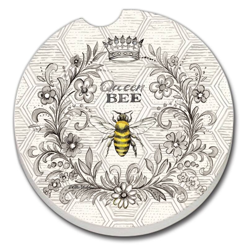 Counterart Absorbent Stoneware Car Coaster, Queen Bee, Set of 2 - 2.5