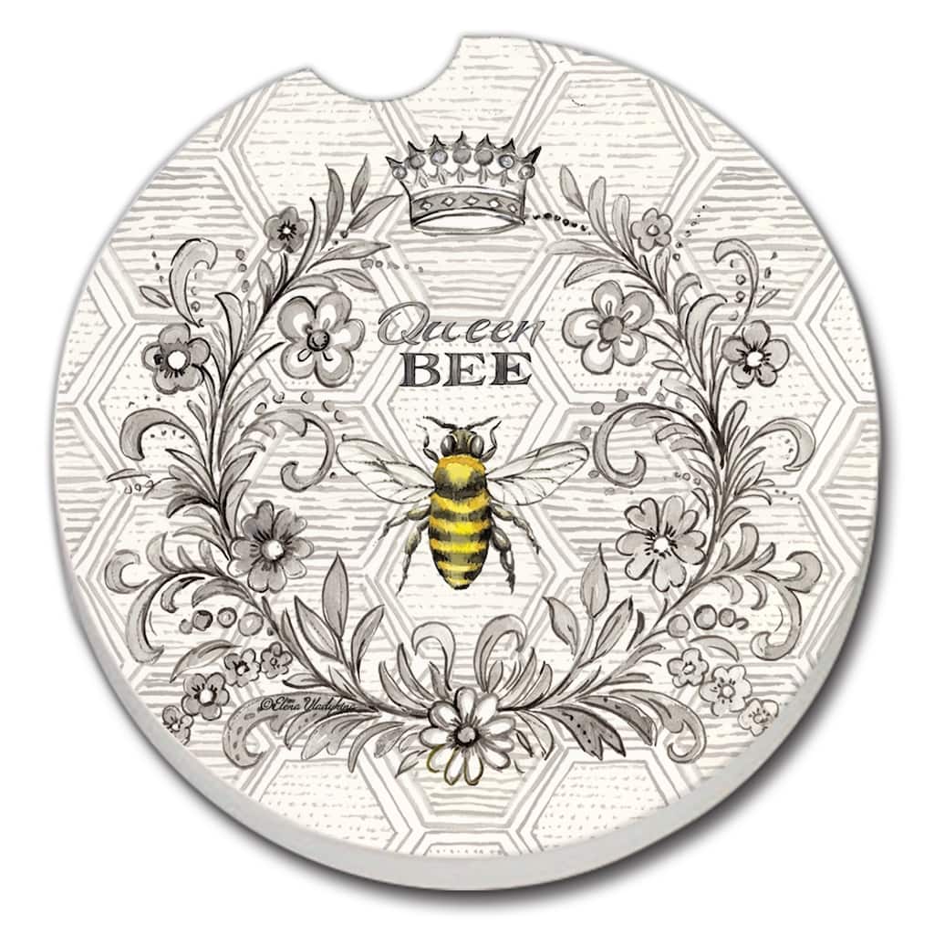 Counterart Absorbent Stoneware Car Coaster, Queen Bee, Set of 2 - 2.5