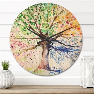 Designart 'Four Seasons Tree' Oversized Floral Wall CLock