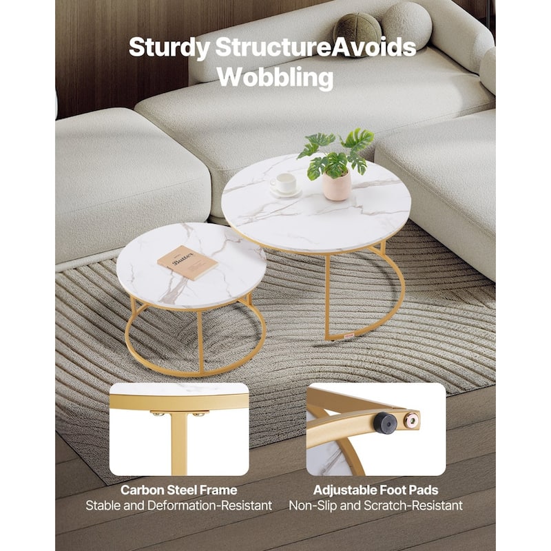 Round Nesting Coffee Tables Set of 2 with Metal Frame for Small Spaces Bedroom