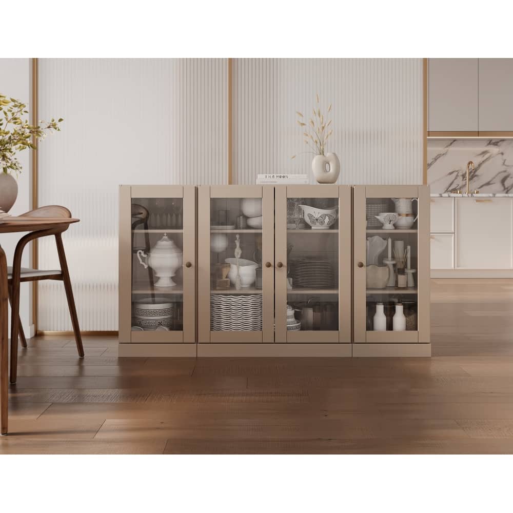 Palace Imports 100% Solid Wood 65" Sideboard with Clear Glass Doors and Adjustable Shelves