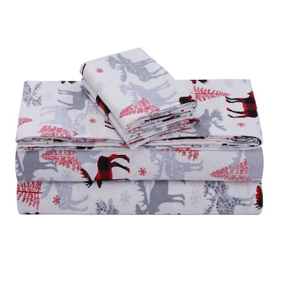 Feather & Stitch Cotton Flannel Sheets Set 4 Piece Bed Sheets Heavy Weight Bedding