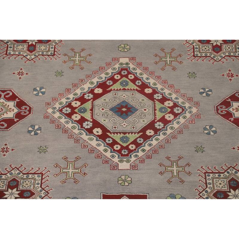 Gray Geometric Kazak Oriental Area Rug Handmade Wool Carpet - 9'11"x 13'3"