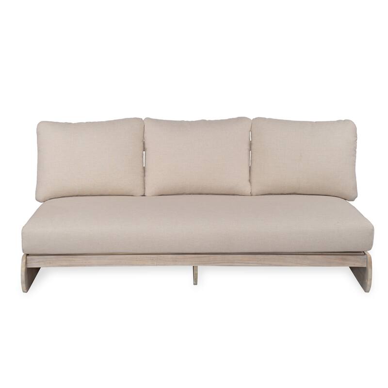Roomfitters Outdoor Acacia Wood Lazy 3 Seater Sofa with Cushions - Antique grey white,Off White