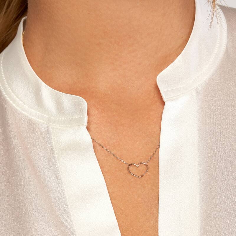 Marquee Jewels 14K Solid Rose Gold Charming Open Heart Necklace