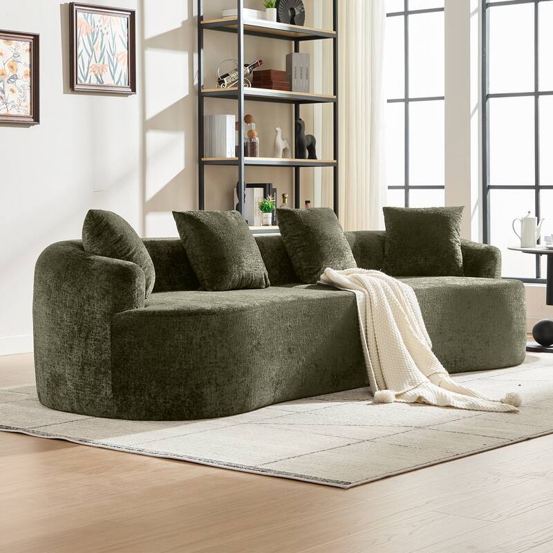 Curved Loveseat Sofa, 110'' Chenille 2-Seater Couch Deep Seat Sectional Couch with 3 Plush Pillows