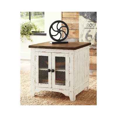 Signature Design by Ashley Wystfield Ivory and Brown Pine Wood End Table