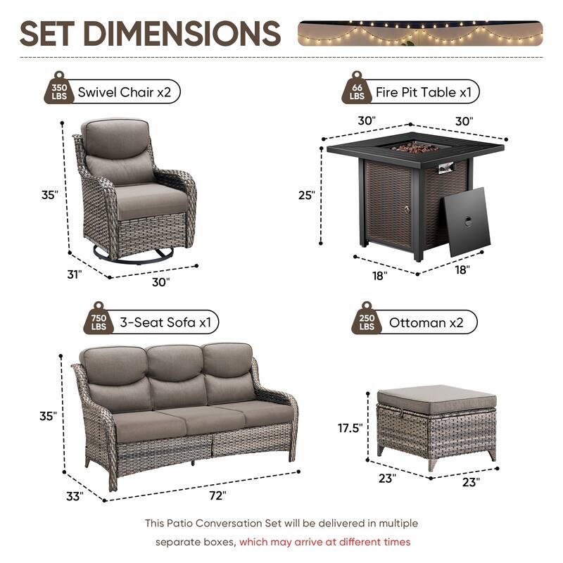 Pocassy 30 In Outdoor Propane Fire Pit Table with Patio Conversation Sets
