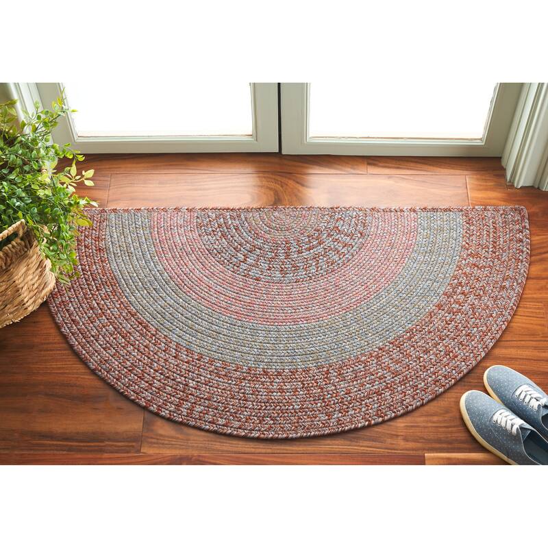 SAFAVIEH Handmade Braided Ecenur Indoor/Outdoor Machine Washable Rug - 2' x 4' Half-Moon - Brown/Grey Pink