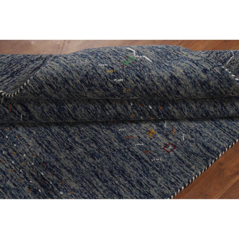 Hand Knotted Oriental 100% Wool Carpet Tribal Stripe Navy Blue & Blues Gabbeh Area Rug - 5' 10'' X 4' 0''
