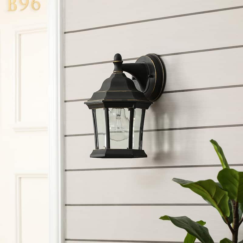 Black and Gold Single-Bulb Metal Outdoor Wall Sconce
