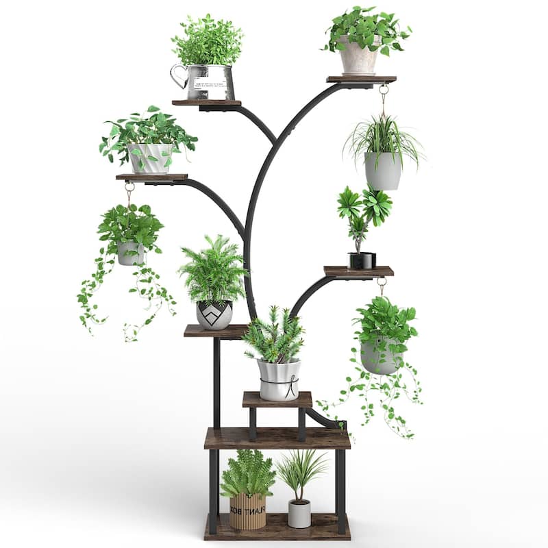 VECELO Indoor Plant Stand with Grow Lights 4 Styles 6/7/9 Shelves Adjustable Timer & Brightness Decorative Rack for Living Room